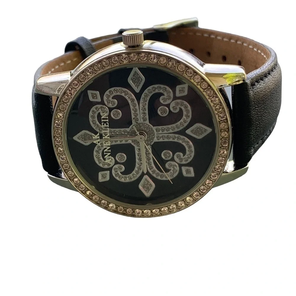 Ann Klein Black White Crystal Watch
